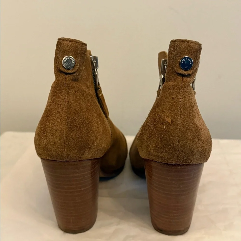 Rag & Bone Margot Tan Suede Side Zip Stacked Heel Ankle Boots Size 10